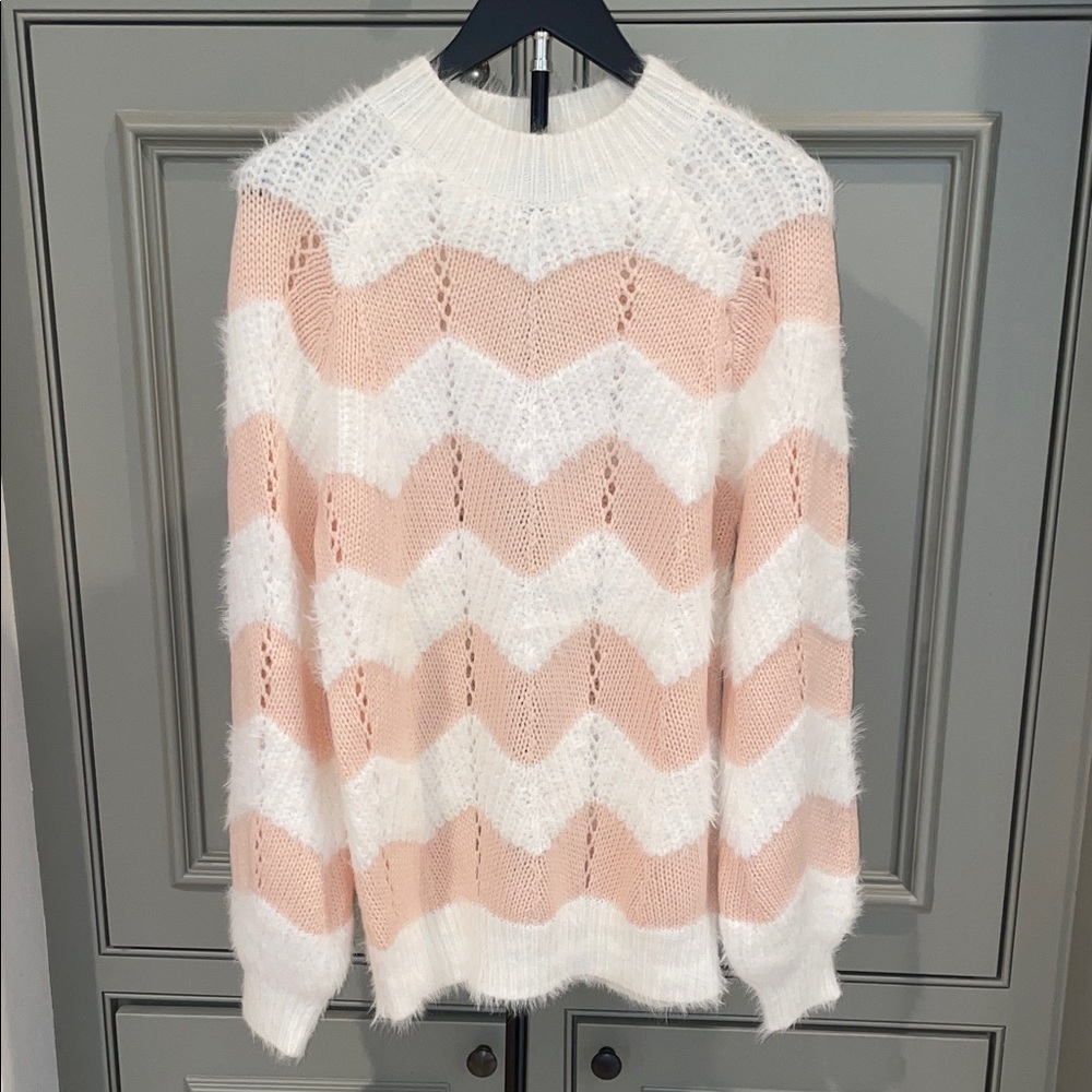 Molly Bracken’s Chevron Knit Sweater - Peachy Pink & White